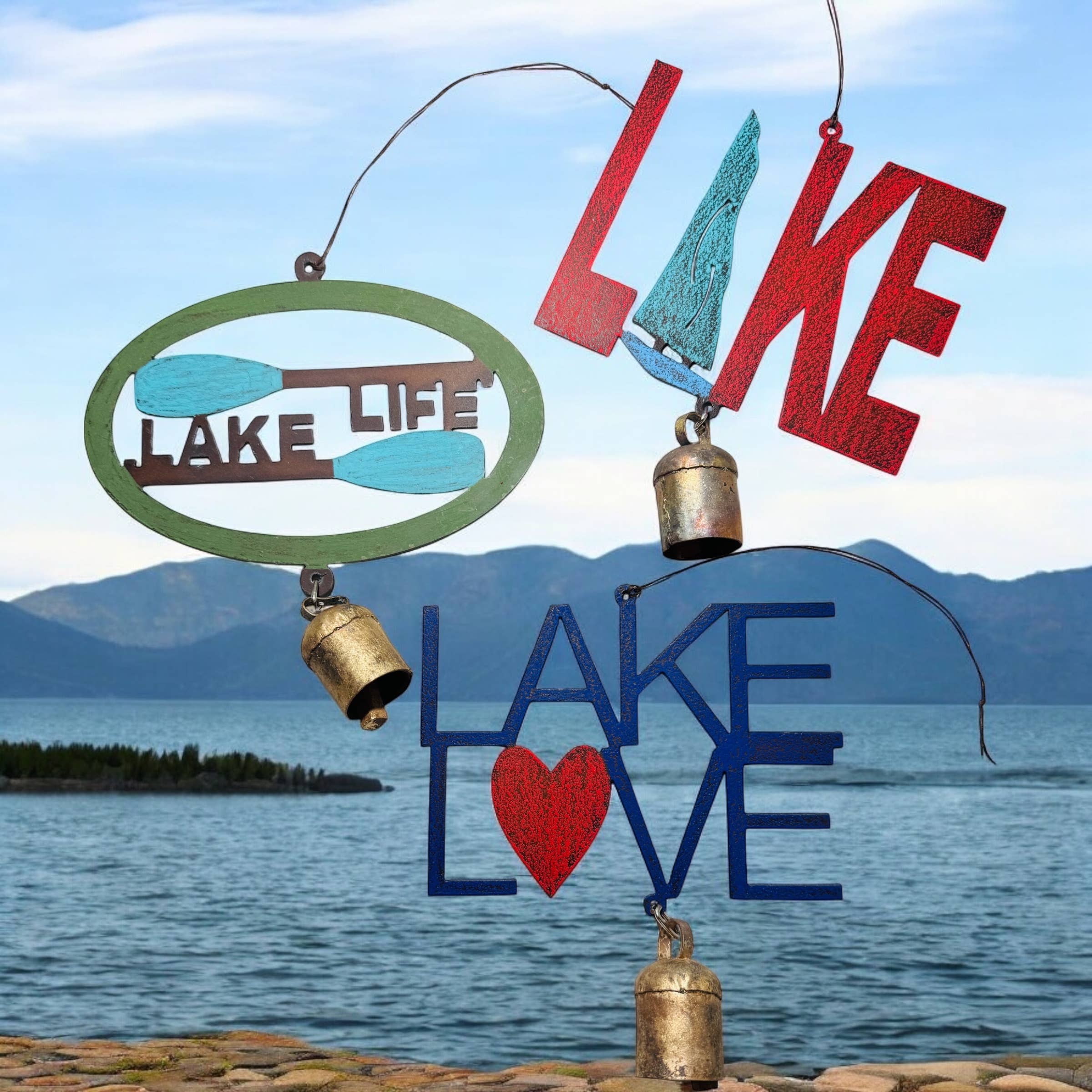 Lake wind chime Lake Life boating summer fun metal bell USA