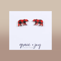 Buffalo Plaid Bear Stud Earring, Acrylic Earrings