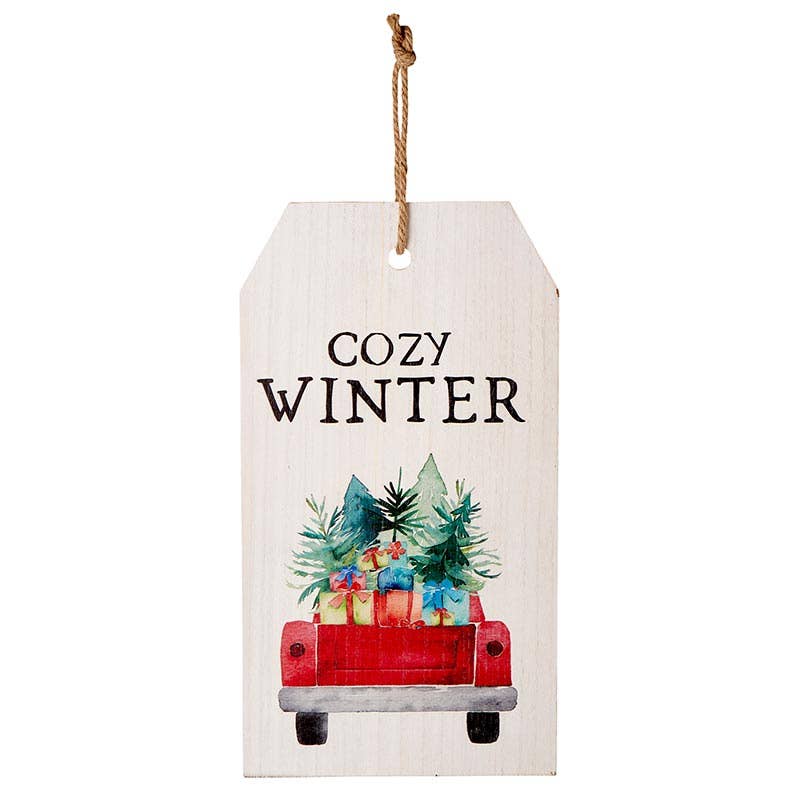 Cozy Winter Wood and Jute Door Sign