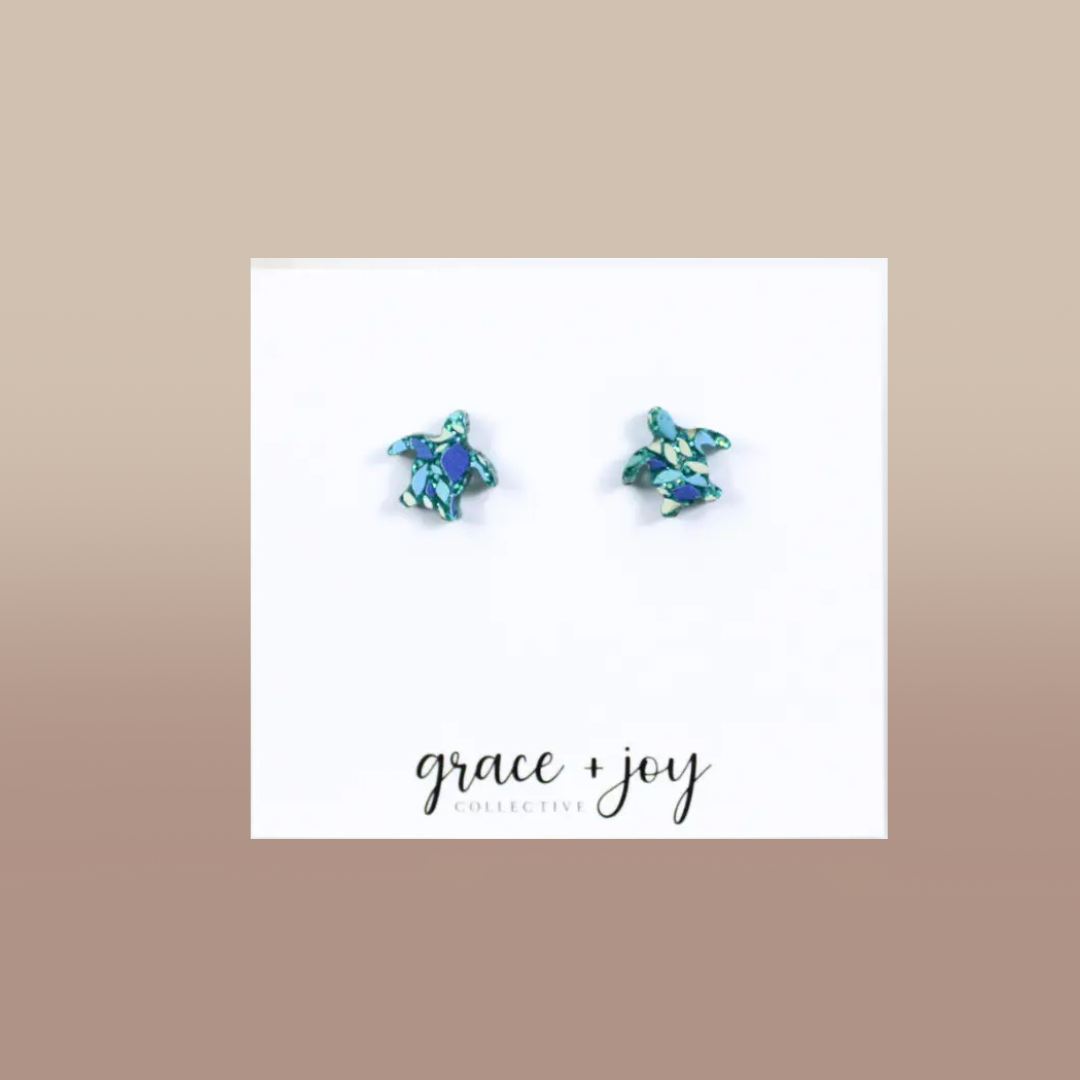 Glitter Turtle Stud Earring, Acrylic Earrings