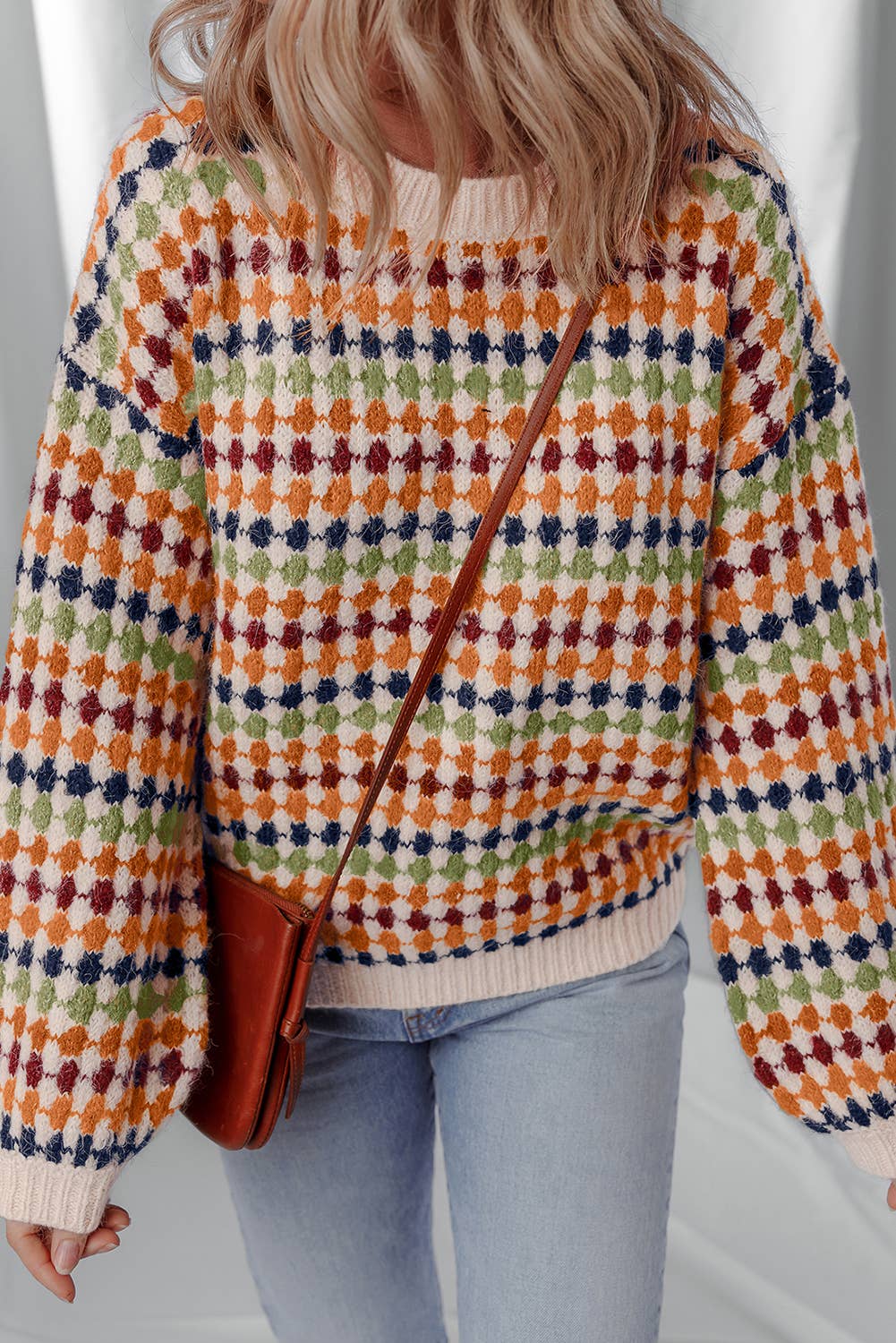 LDC Round Neck Polka Dot Colorblock Shift Sweaters