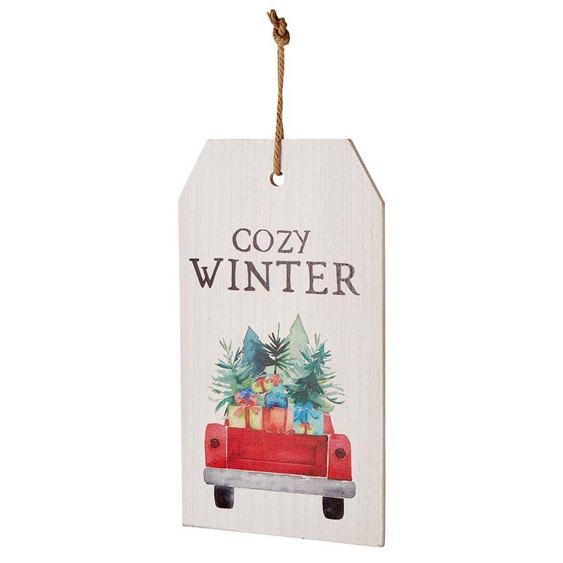 Cozy Winter Wood and Jute Door Sign